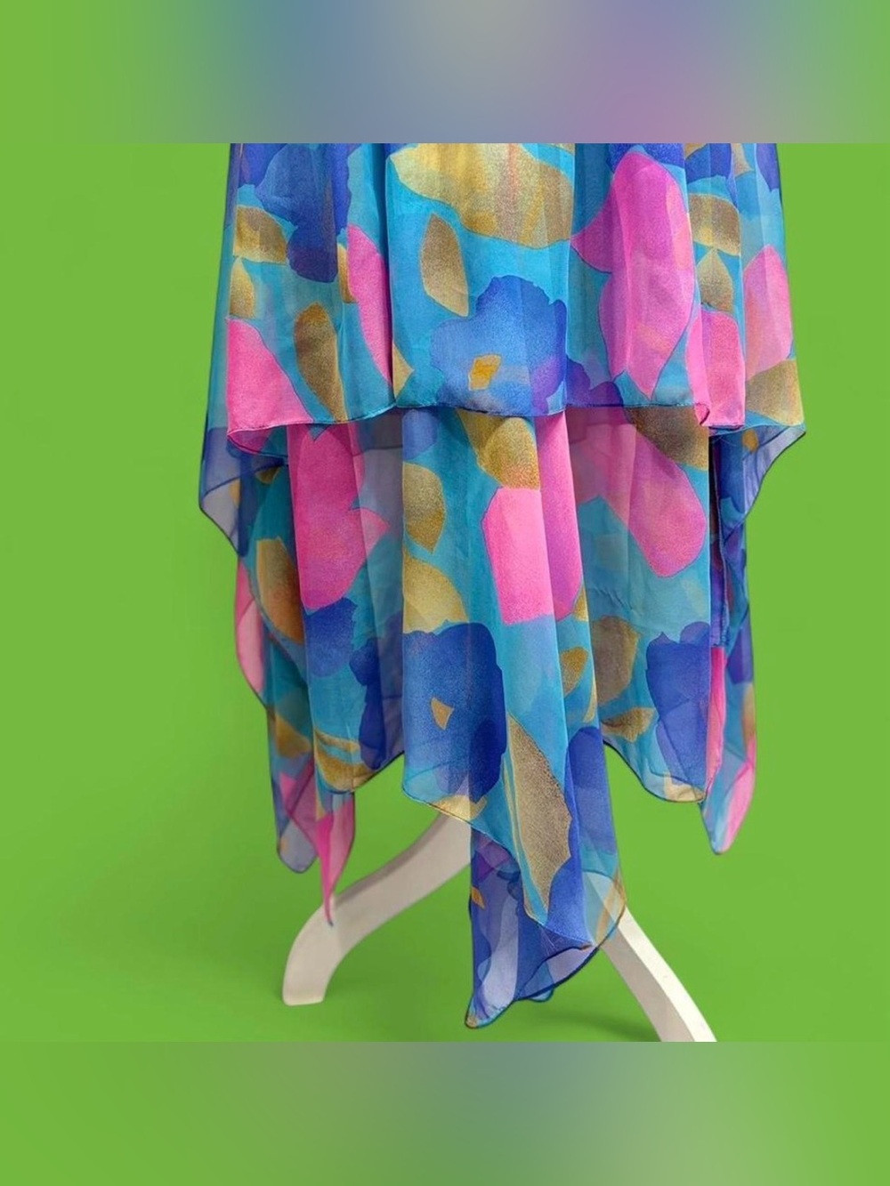Stunning vintage flowy Blue and Pink Asymmetrical layered High-Low Sundress